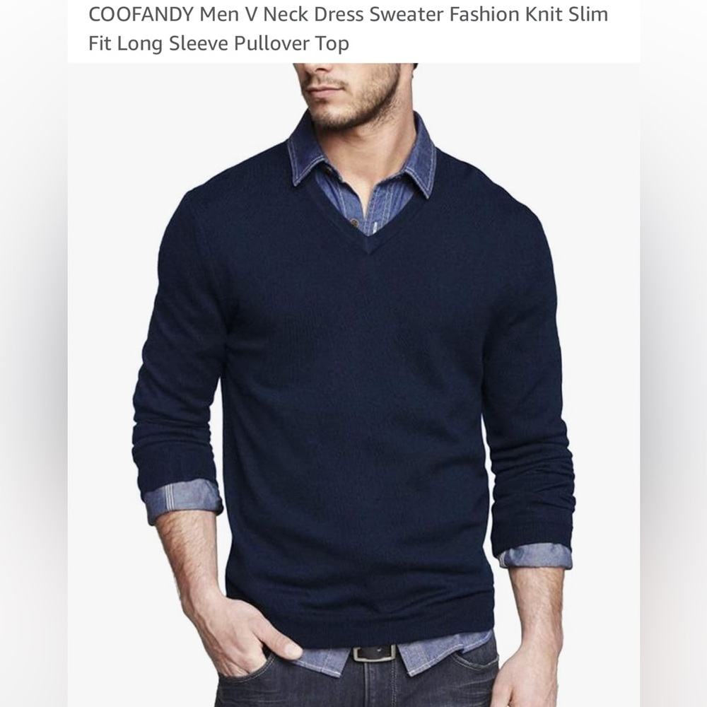 Men's Navy V-Neck Sweater